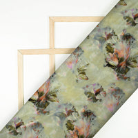 Sage Green And Peach Abstract Pattern Digital Print Velvet Fabric (Width 58 Inches)