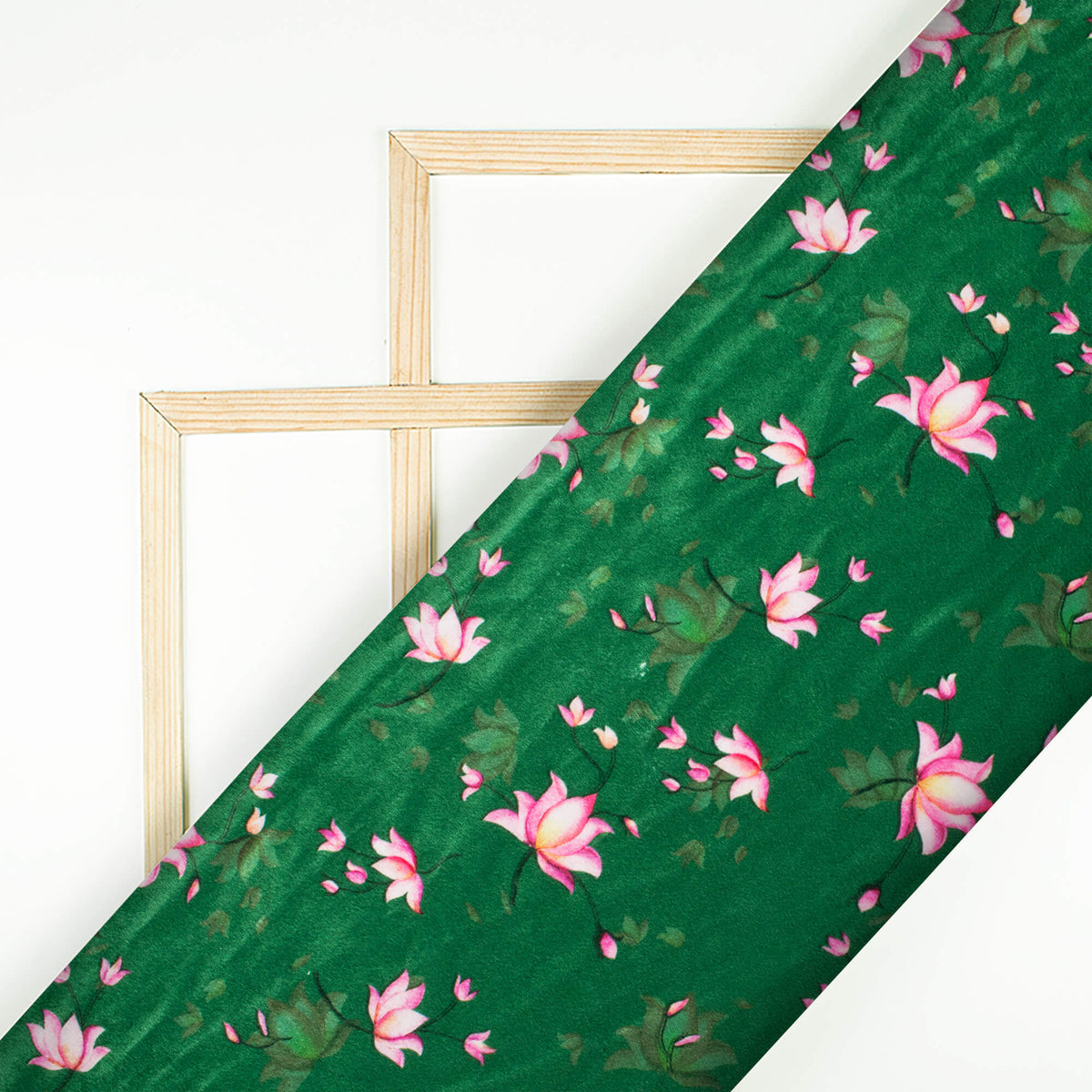 Forest Green And Rose Pink Floral Pattern Digital Print Velvet Fabric (Width 54 Inches)