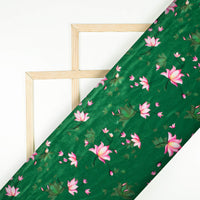 Forest Green And Rose Pink Floral Pattern Digital Print Velvet Fabric (Width 58 Inches)