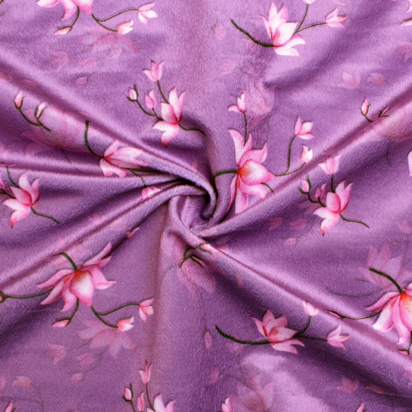 Purple And Rose Pink Floral Pattern Digital Print Velvet Fabric (Width 54 Inches)