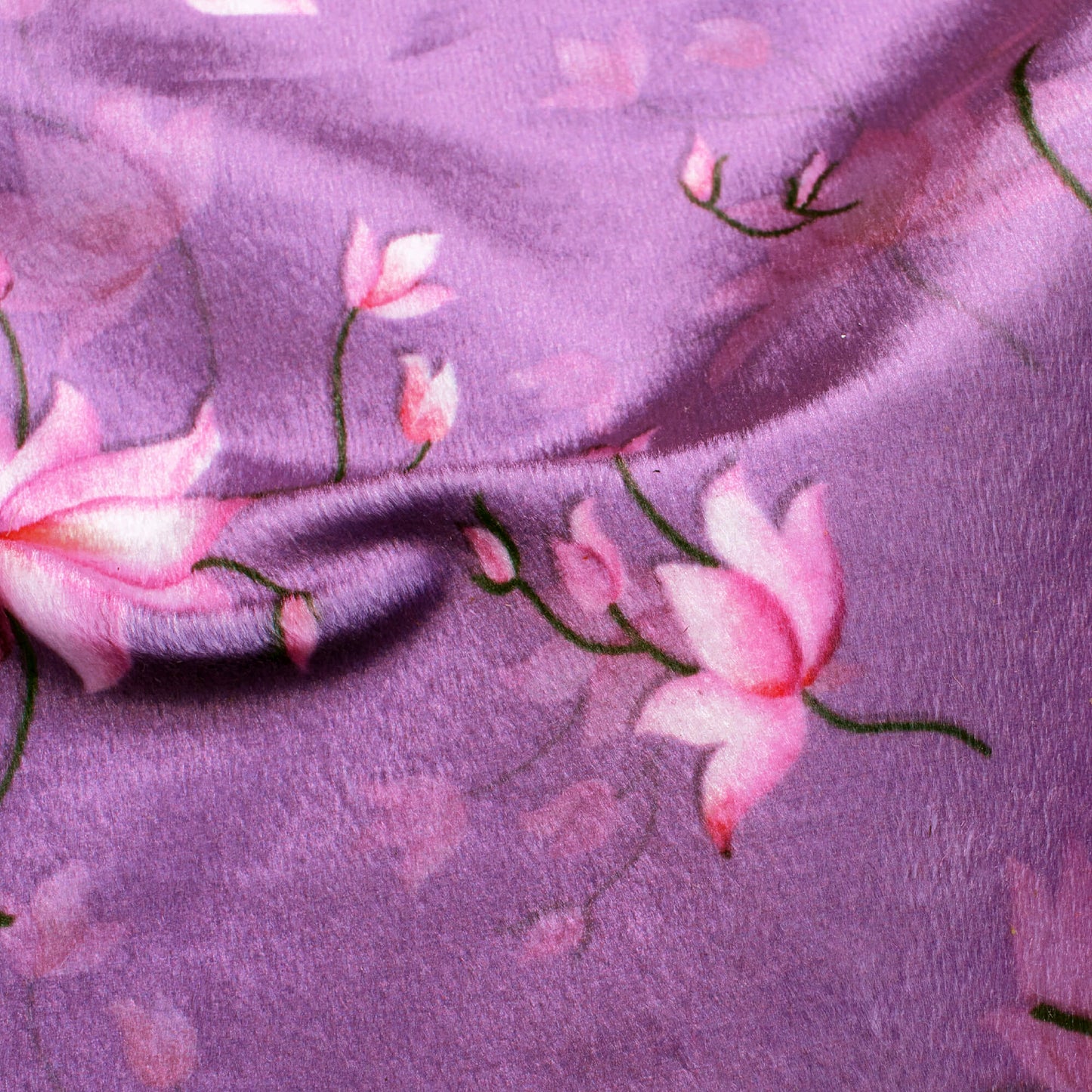 Purple And Rose Pink Floral Pattern Digital Print Velvet Fabric (Width 54 Inches)