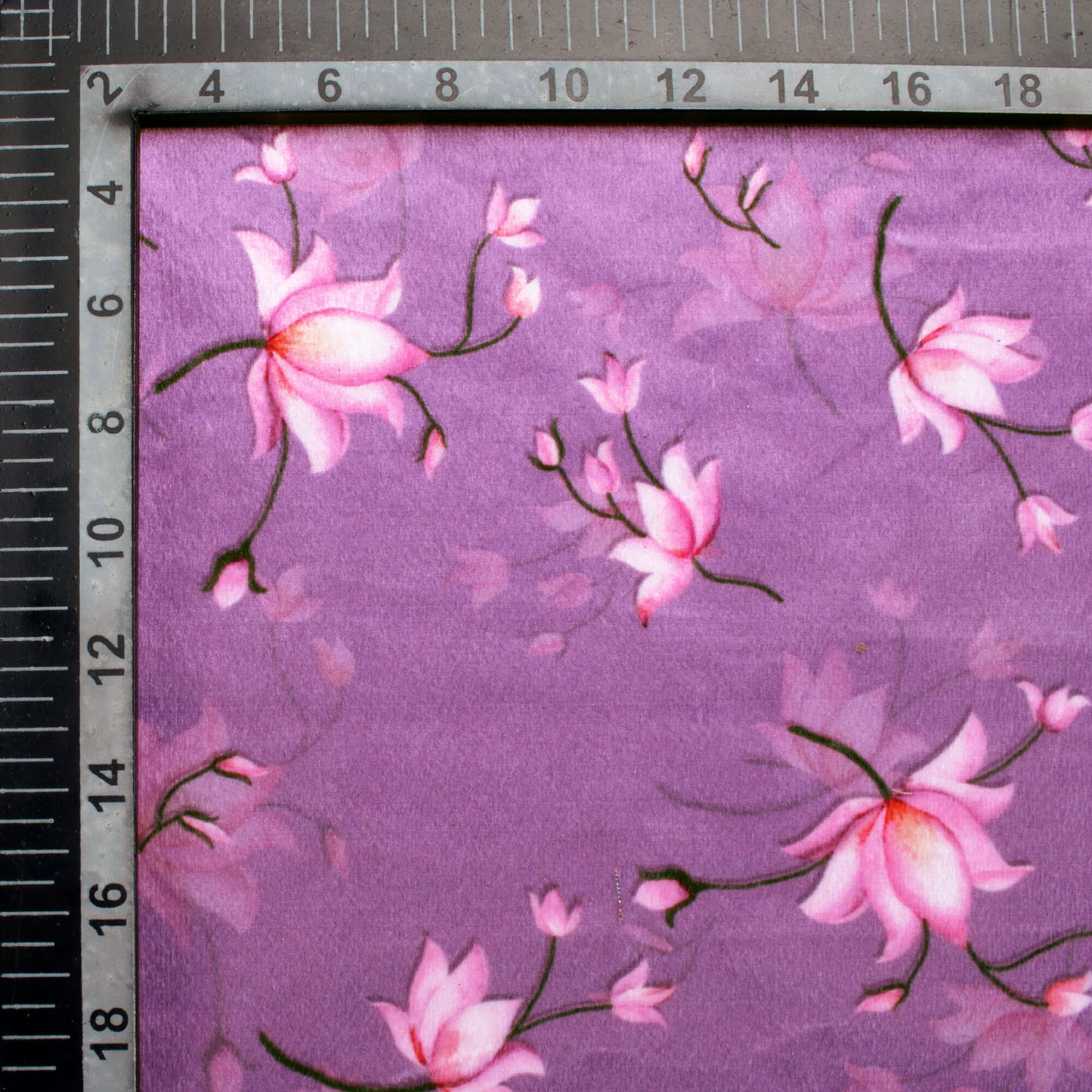 Purple And Rose Pink Floral Pattern Digital Print Velvet Fabric (Width 54 Inches)