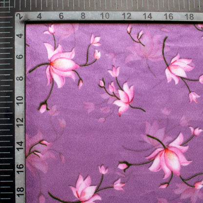 Purple And Rose Pink Floral Pattern Digital Print Velvet Fabric (Width 58 Inches)