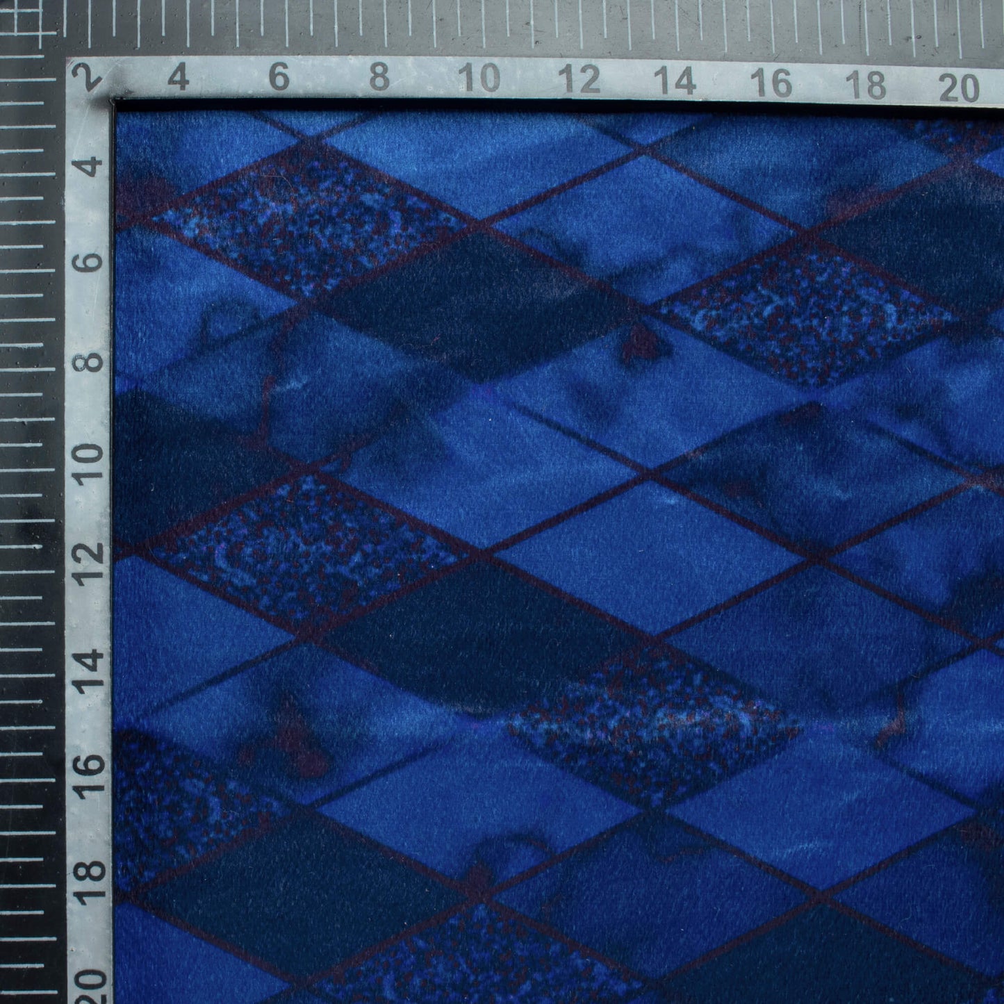 Admiral Blue Checks Pattern Digital Print Velvet Fabric (Width 54 Inches)