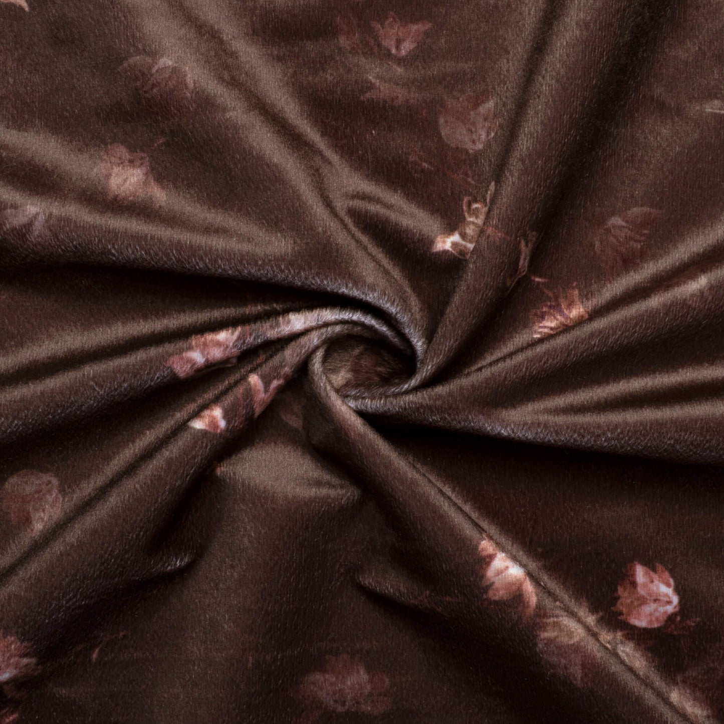 Umber Brown Floral Pattern Digital Print Velvet Fabric (Width 58 Inches)