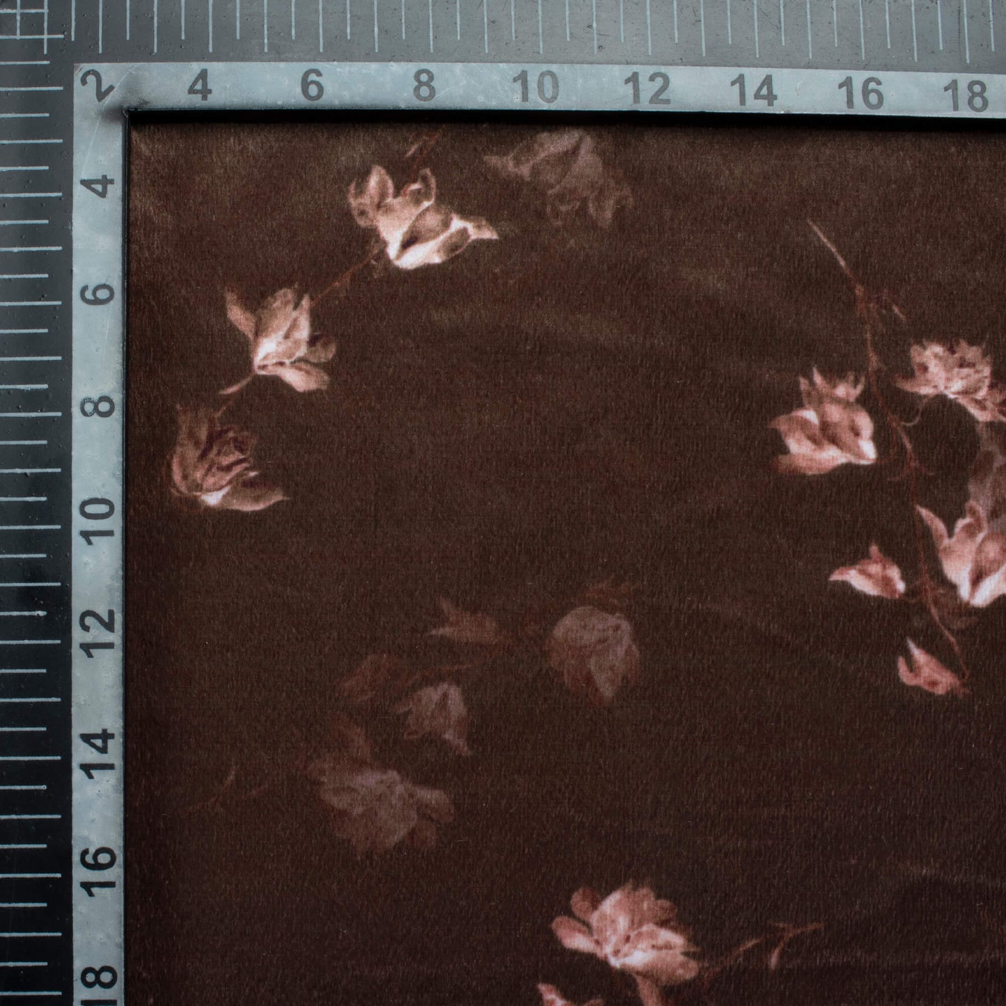 Umber Brown Floral Pattern Digital Print Velvet Fabric (Width 58 Inches)