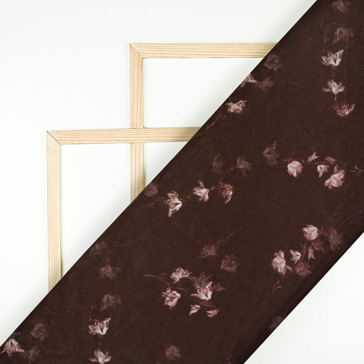 Umber Brown Floral Pattern Digital Print Velvet Fabric (Width 58 Inches)