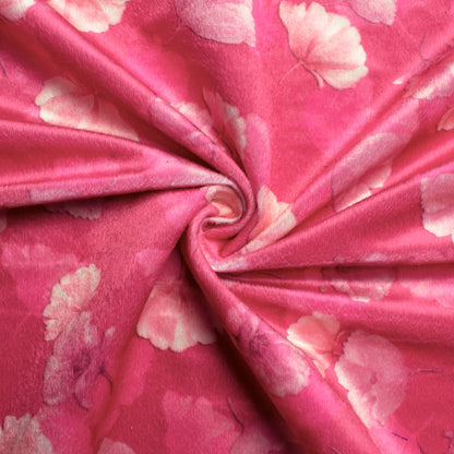 Rose Pink And Cream Floral Pattern Digital Print Velvet Fabric (Width 58 Inches)