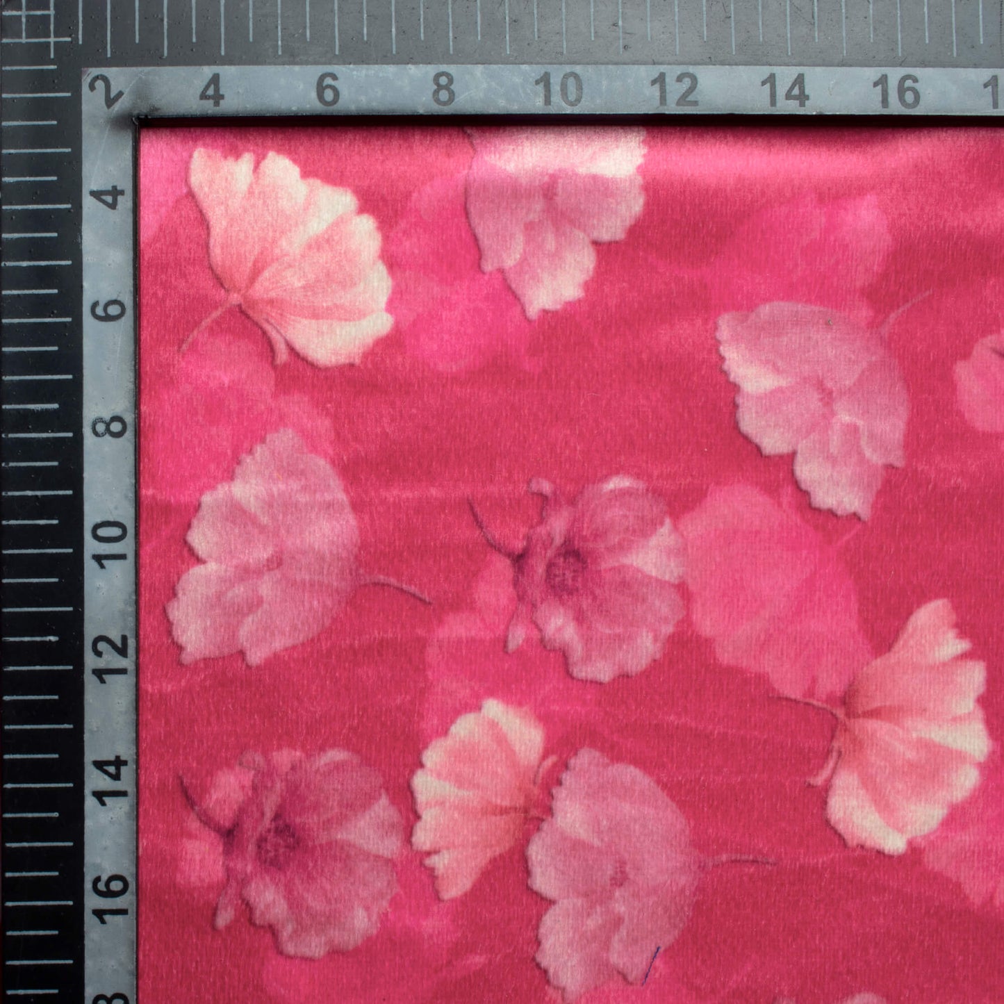 Rose Pink And Cream Floral Pattern Digital Print Velvet Fabric (Width 54 Inches)