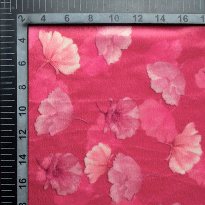 Rose Pink And Cream Floral Pattern Digital Print Velvet Fabric (Width 58 Inches)