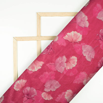 Rose Pink And Cream Floral Pattern Digital Print Velvet Fabric (Width 58 Inches)