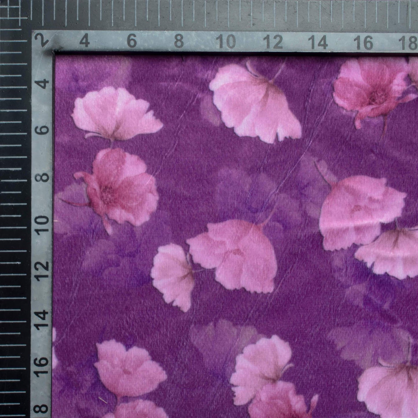 (Cut Piece 1 Mtr) Amethyst Purple And Cream Floral Pattern Digital Print Velvet Fabric (Width 54 Inches)