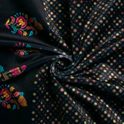 Black And Hot Pink Daman Pattern Digital Print Velvet Fabric (Width 58 Inches)