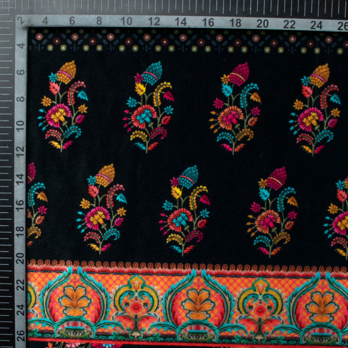 Black And Hot Pink Daman Pattern Digital Print Velvet Fabric (Width 54 Inches)