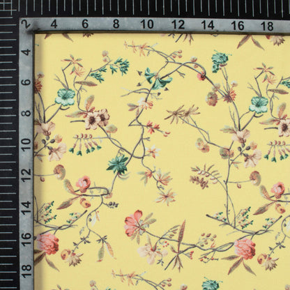 Laguna Yellow And Taffy Pink Floral Pattern Digital Print Royal BSY Crepe Fabric