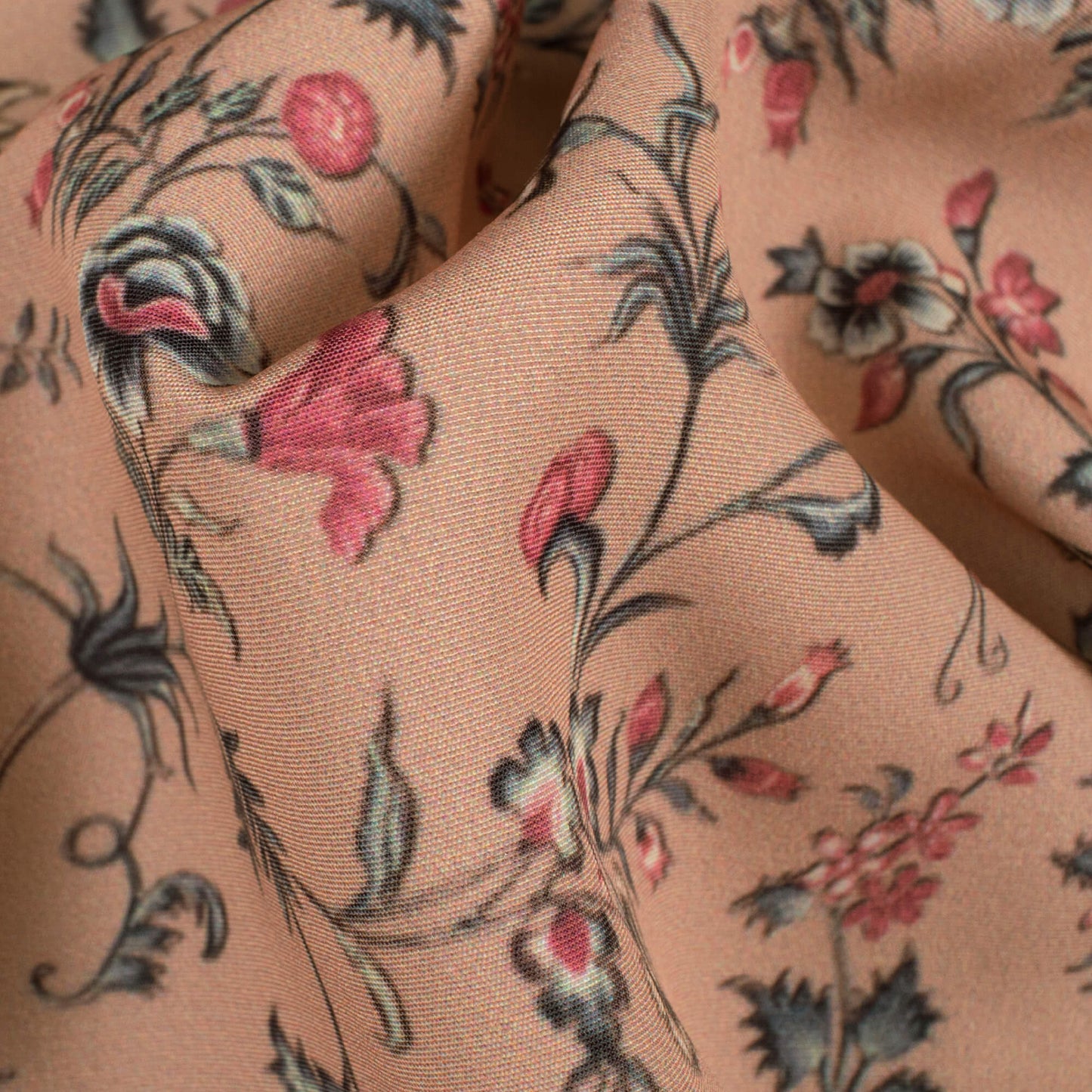 Daisy Peach And Rose Pink Floral Pattern Digital Print Royal BSY Crepe Fabric