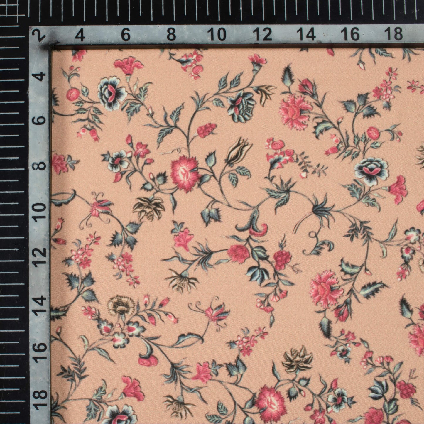 Daisy Peach And Rose Pink Floral Pattern Digital Print Royal BSY Crepe Fabric