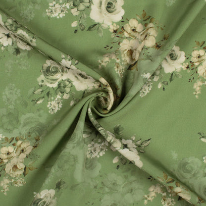 Fern Green And Off White Floral Pattern Digital Print Royal BSY Crepe Fabric