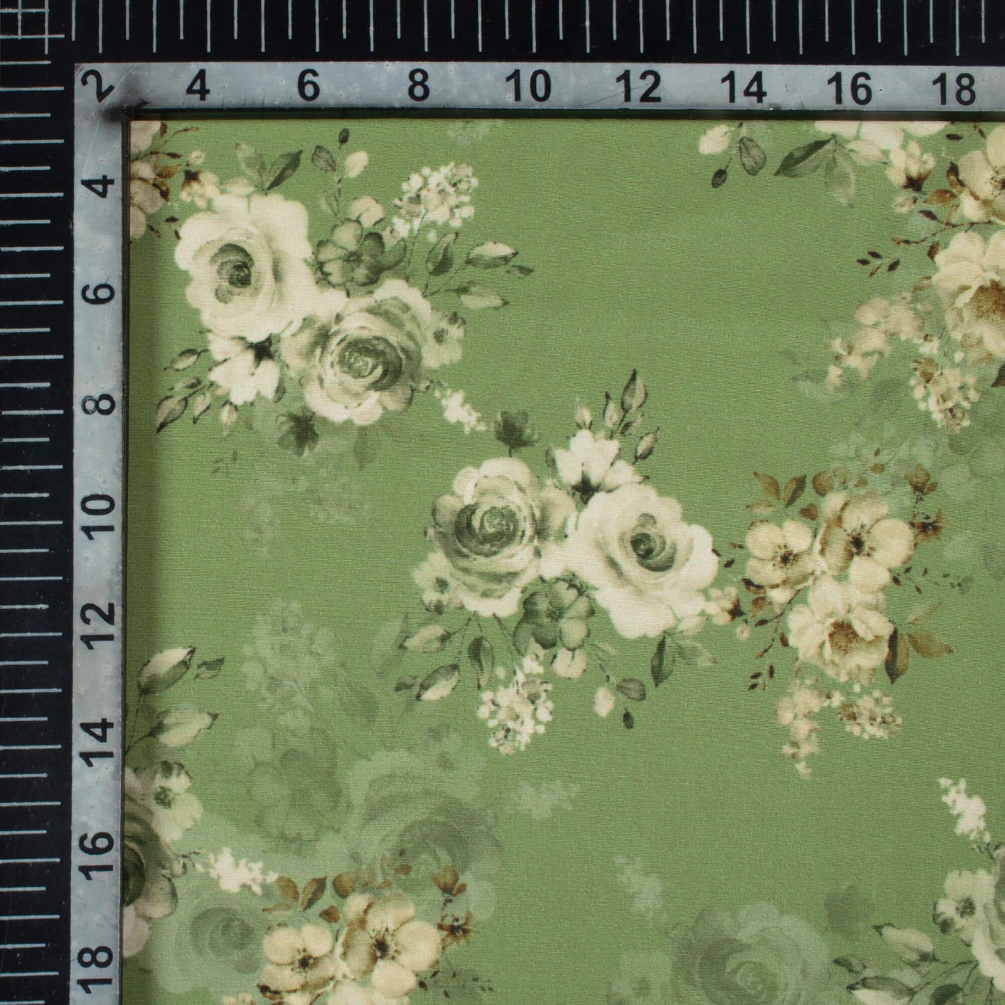 Fern Green And Off White Floral Pattern Digital Print Royal BSY Crepe Fabric