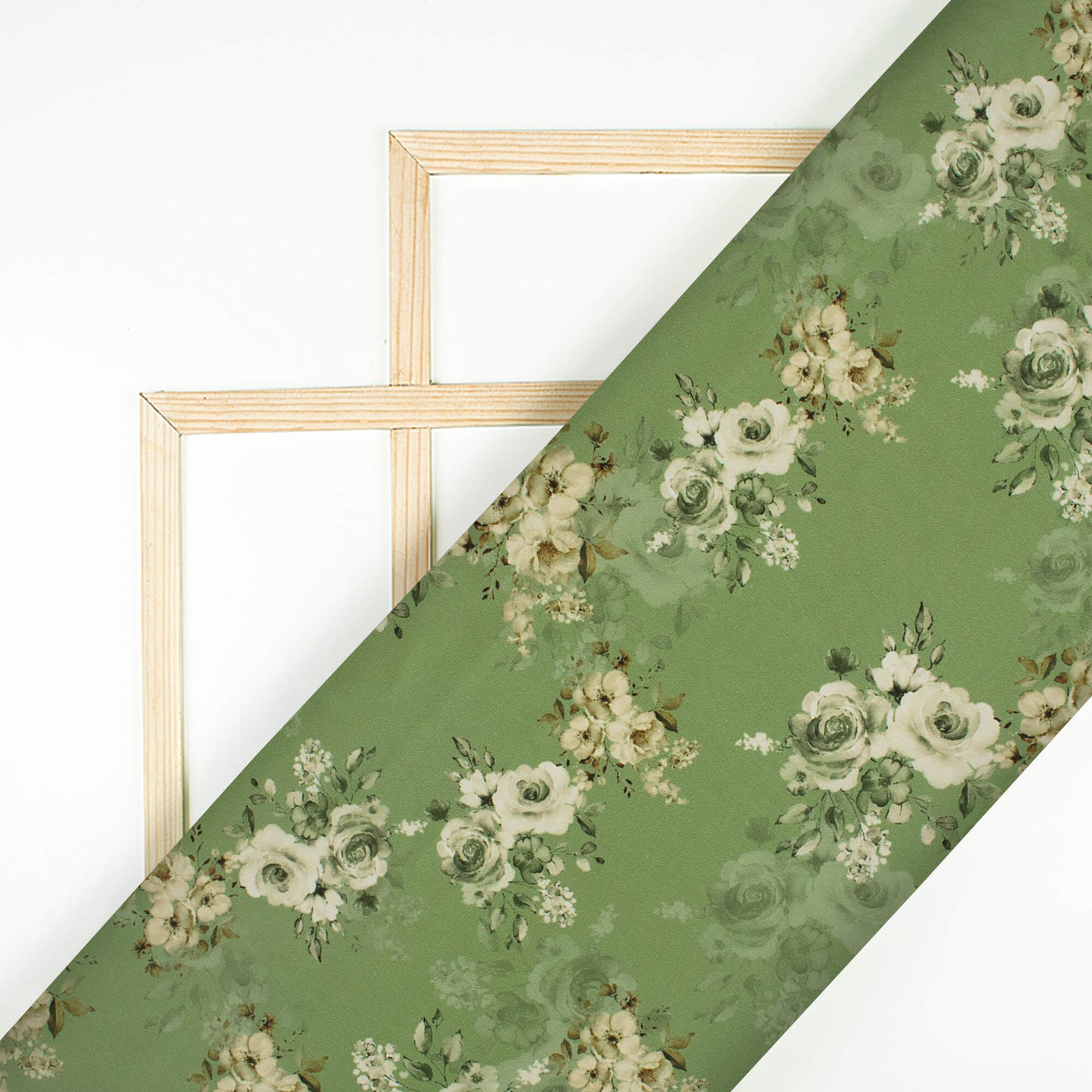 Fern Green And Off White Floral Pattern Digital Print Royal BSY Crepe Fabric