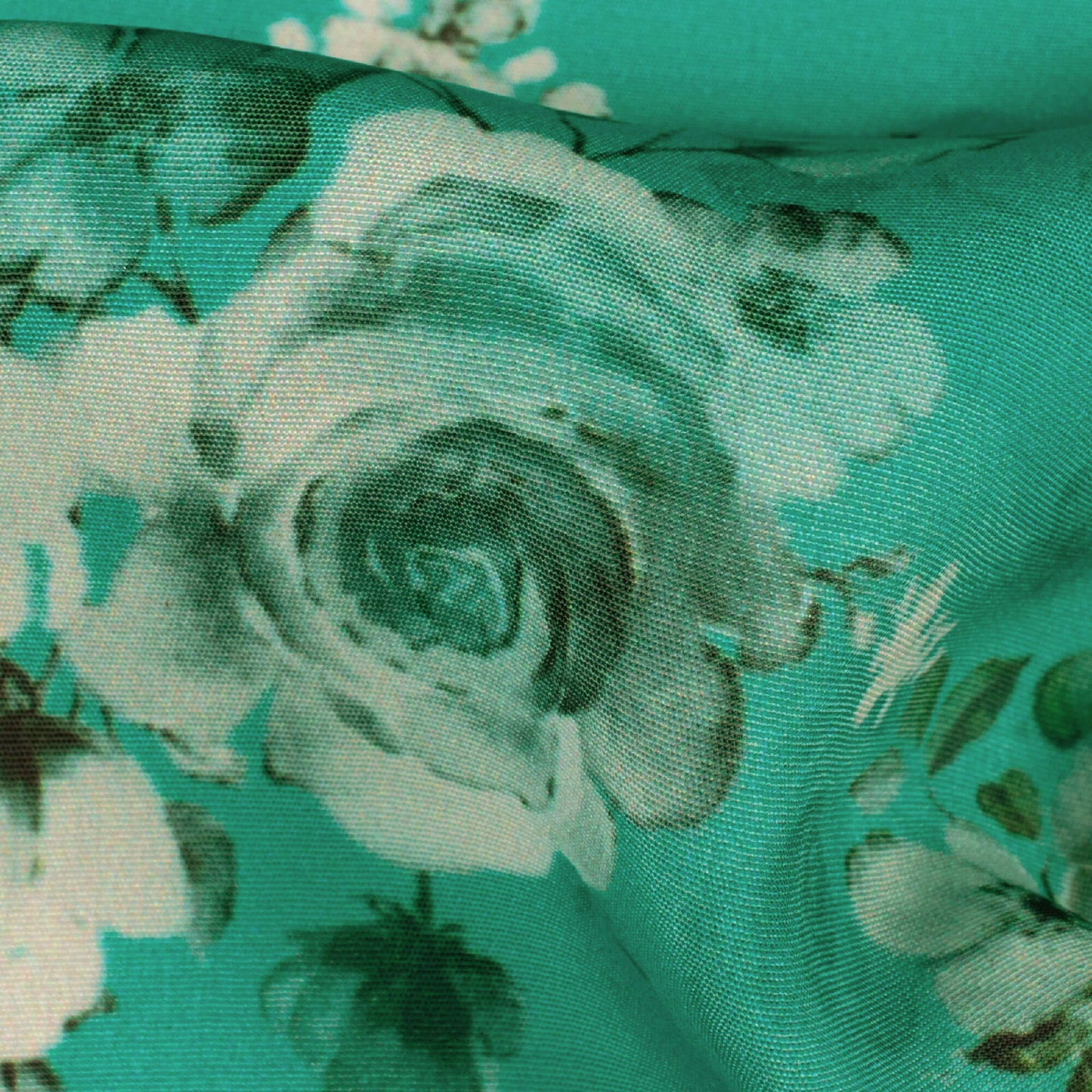 Aqua Blue And Snow White Floral Pattern Digital Print Royal BSY Crepe Fabric