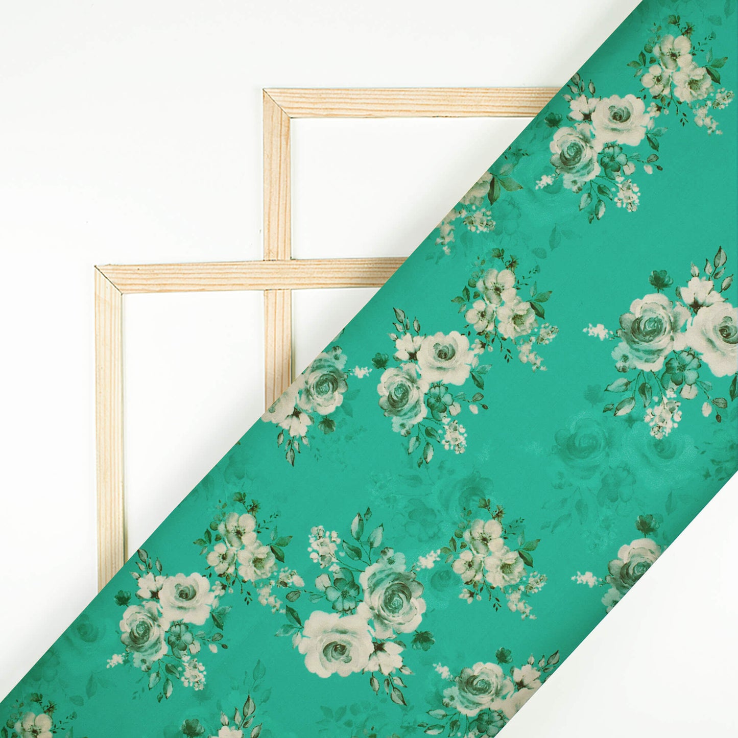 Aqua Blue And Snow White Floral Pattern Digital Print Royal BSY Crepe Fabric