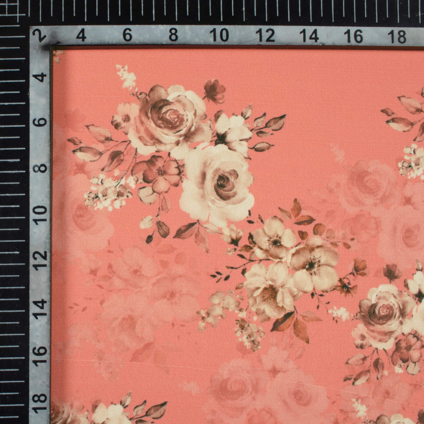 Coral Peach And Beige Floral Pattern Digital Print Royal BSY Crepe Fabric