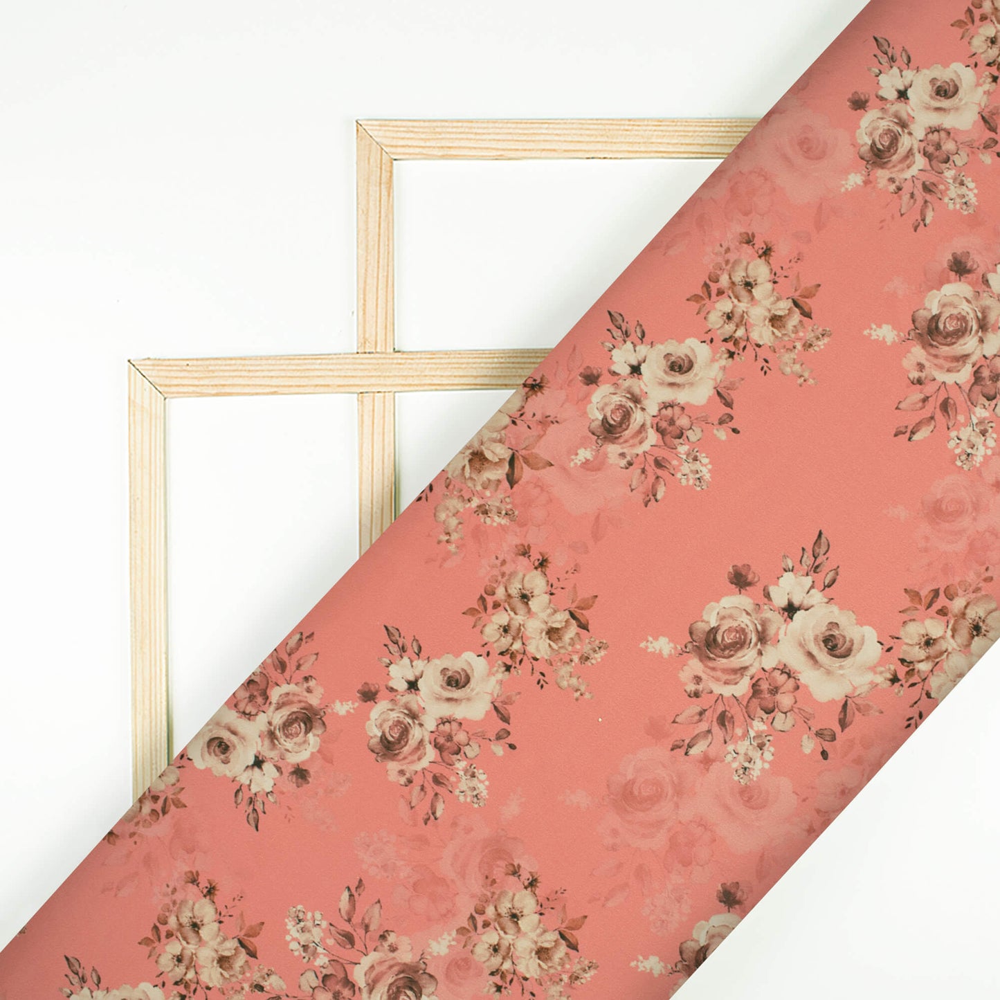 Coral Peach And Beige Floral Pattern Digital Print Royal BSY Crepe Fabric