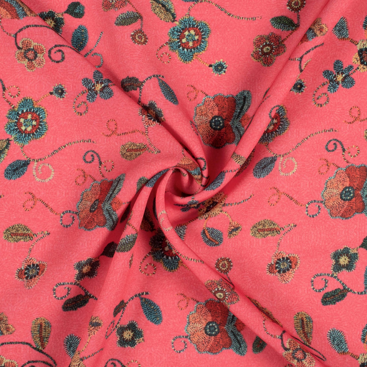 Punch Pink And Pine Green Floral Pattern Digital Print Royal BSY Crepe Fabric