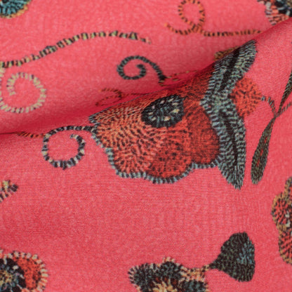 Punch Pink And Pine Green Floral Pattern Digital Print Royal BSY Crepe Fabric