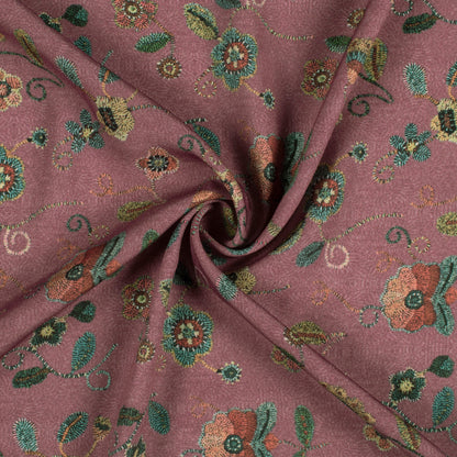 Thulian Pink And Yale Blue Floral Pattern Digital Print Royal BSY Crepe Fabric