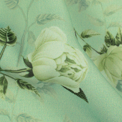 Mint Green And Off White Floral Pattern Digital Print Royal BSY Crepe Fabric