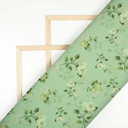 Mint Green And Off White Floral Pattern Digital Print Royal BSY Crepe Fabric