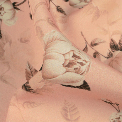 Peach And Off White Floral Pattern Digital Print Royal BSY Crepe Fabric