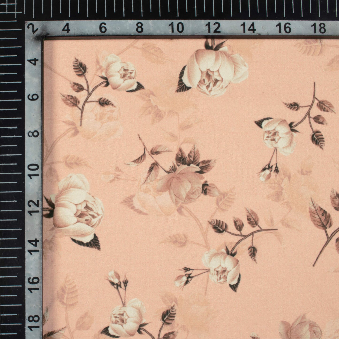 Peach And Off White Floral Pattern Digital Print Royal BSY Crepe Fabric