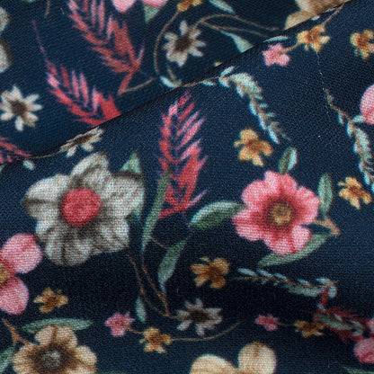Dark Blue And Taffy Pink Floral Pattern Digital Print BSY Crepe Fabric