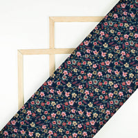 Dark Blue And Taffy Pink Floral Pattern Digital Print BSY Crepe Fabric