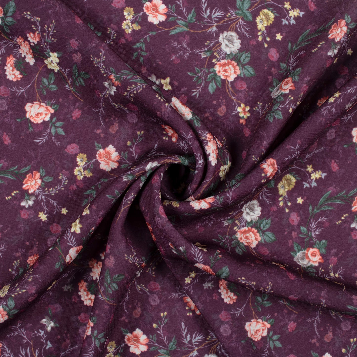 Mulberry Purple And Pink Floral Pattern Digital Print BSY Crepe Fabric