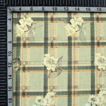 Sage Green And Cream Checks Pattern Digital Print BSY Crepe Fabric