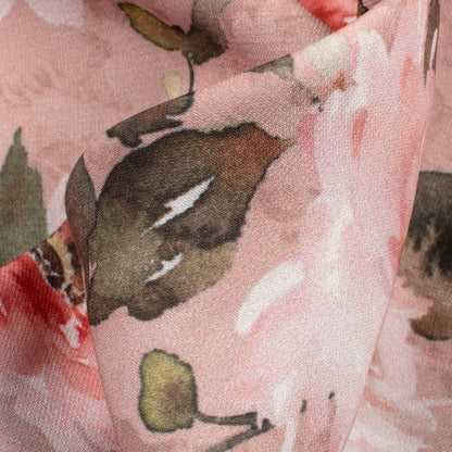 Thulian Pink And Green Floral Pattern Digital Print BSY Crepe Fabric