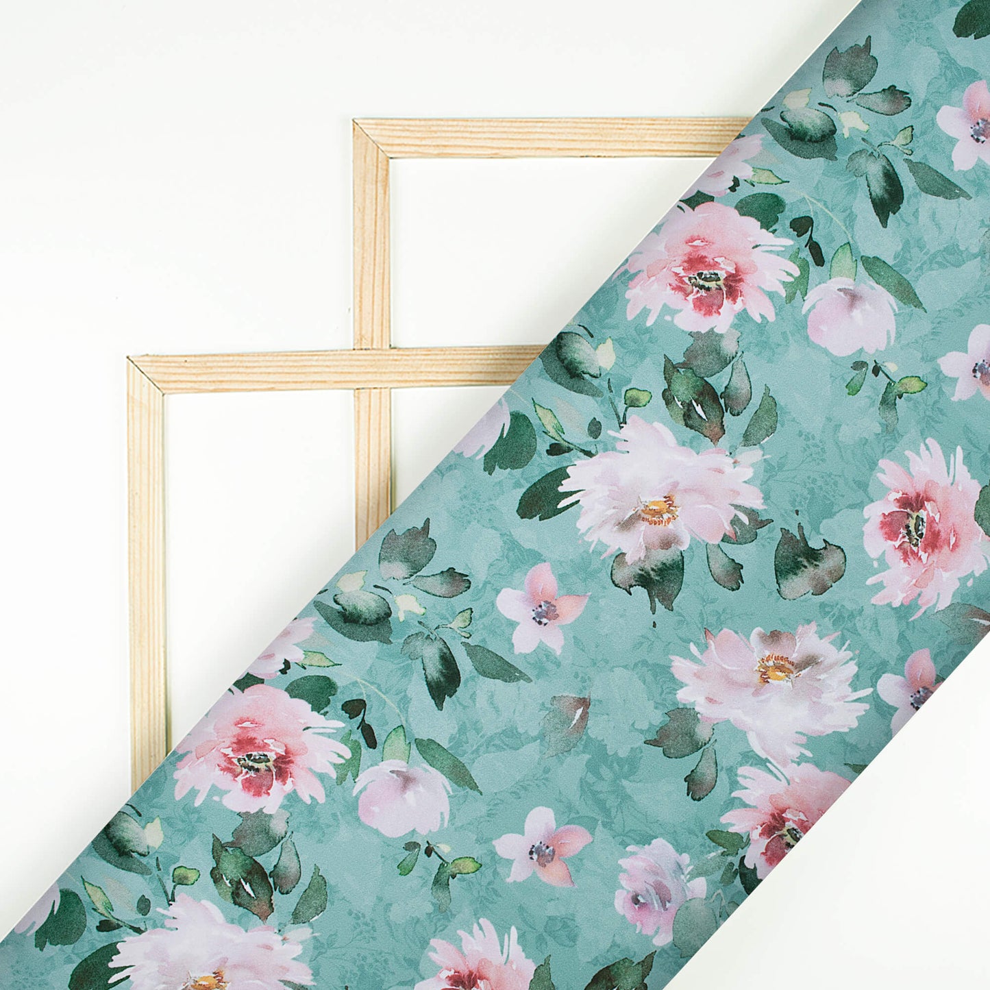 Maya Blue And Pink Floral Pattern Digital Print BSY Crepe Fabric
