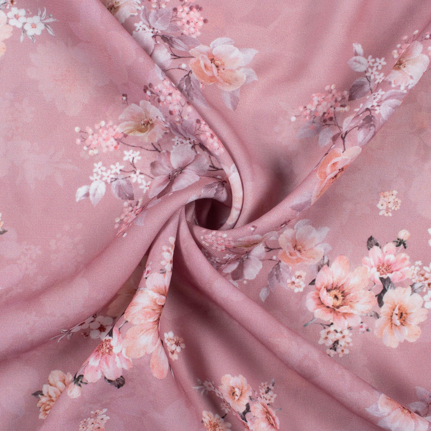 Thulian Pink Floral Pattern Digital Print BSY Crepe Fabric