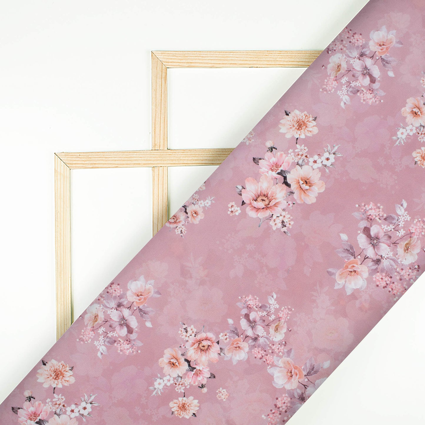 Thulian Pink Floral Pattern Digital Print BSY Crepe Fabric