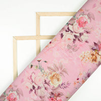 Taffy Pink And Cream Floral Pattern Digital Print BSY Crepe Fabric
