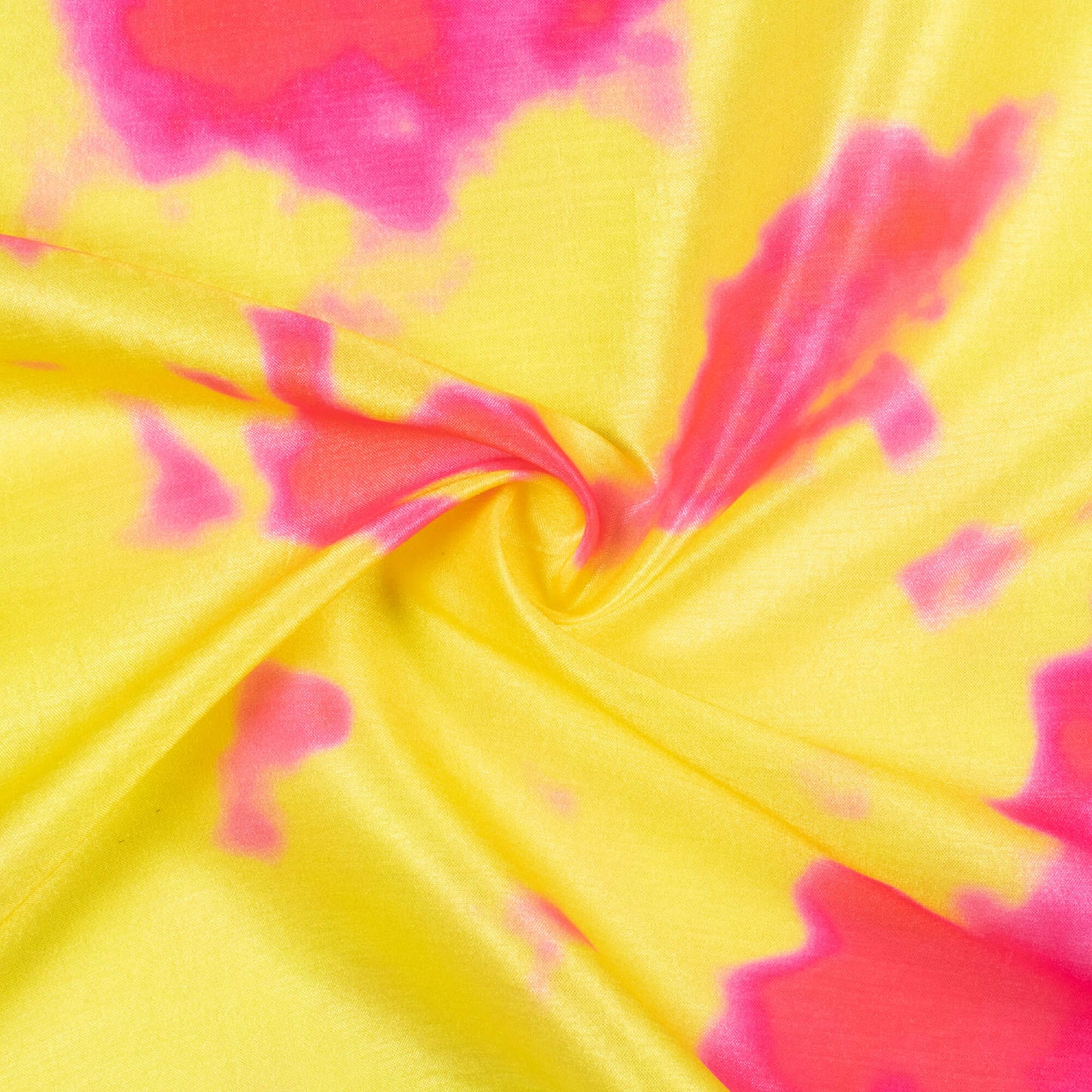 Bumblebee Yellow And Hot Pink Tie & Dye Pattern Digital Print Flat Silk Fabric