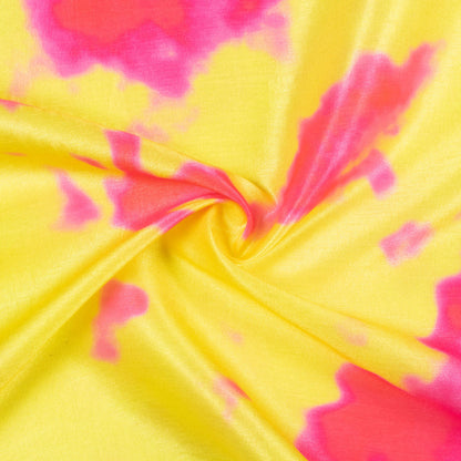 Bumblebee Yellow And Hot Pink Tye And Dye Pattern Digital Print Flat Silk Fabric