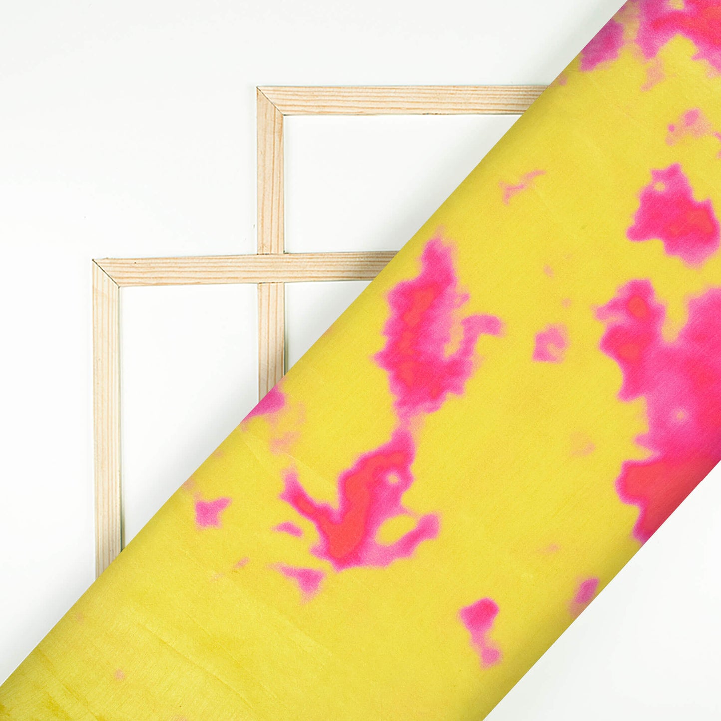 Bumblebee Yellow And Hot Pink Tie & Dye Pattern Digital Print Flat Silk Fabric
