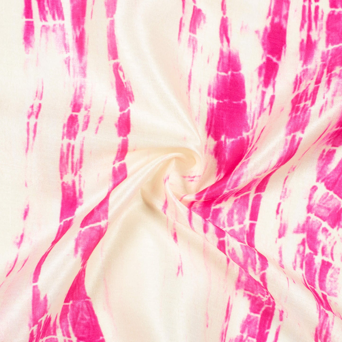 Cream And Hot Pink Shibori Pattern Digital Print Flat Silk Fabric