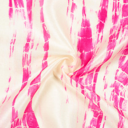 Cream And Hot Pink Shiiborii Pattern Digital Print Flat Silk Fabric