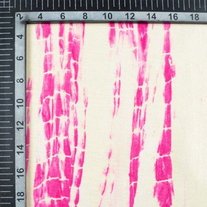 Cream And Hot Pink Shiiborii Pattern Digital Print Flat Silk Fabric